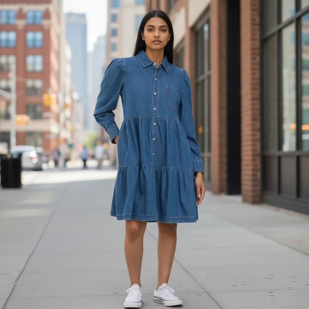 Crown & Ivy Denim Tiered Dress NWT - Picture 9 of 9